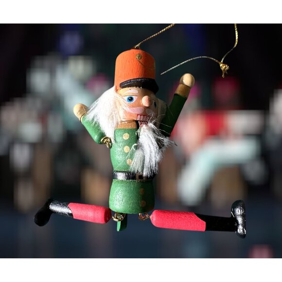 NWOT VTG Nutcracker Christmas Ornament Wooden Dangling Arms Legs Fuzzy B… - Picture 6 of 11